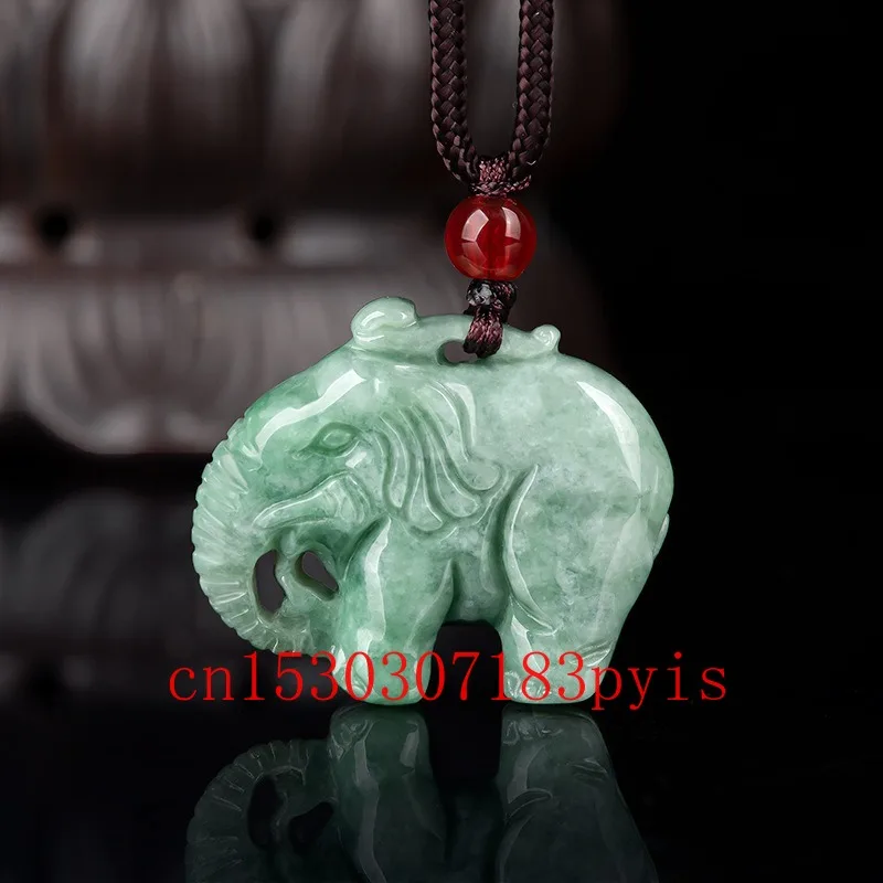 

Burmese Emerald Jade Elephant Pendant Necklace Fashion Jewelry Natural Jadeite Double-sided Hollow Carved Charm Amulet Gifts
