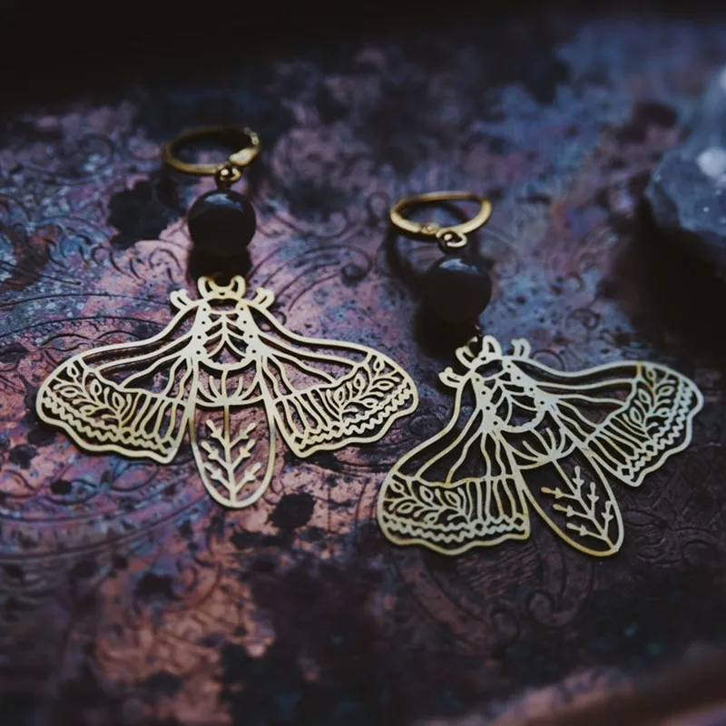 Brass Butterfly Earrings, Black Onyx Crystal Stone Moth Earrings, Boho Earrings, Insect Aesthetic Jewelry Gifts for Women
Brass Butterfly Earrings, Black Onyx Crystal Stone Moth Earrings, Boho Earrings, Insect Aesthetic Jewelry Gifts for Women