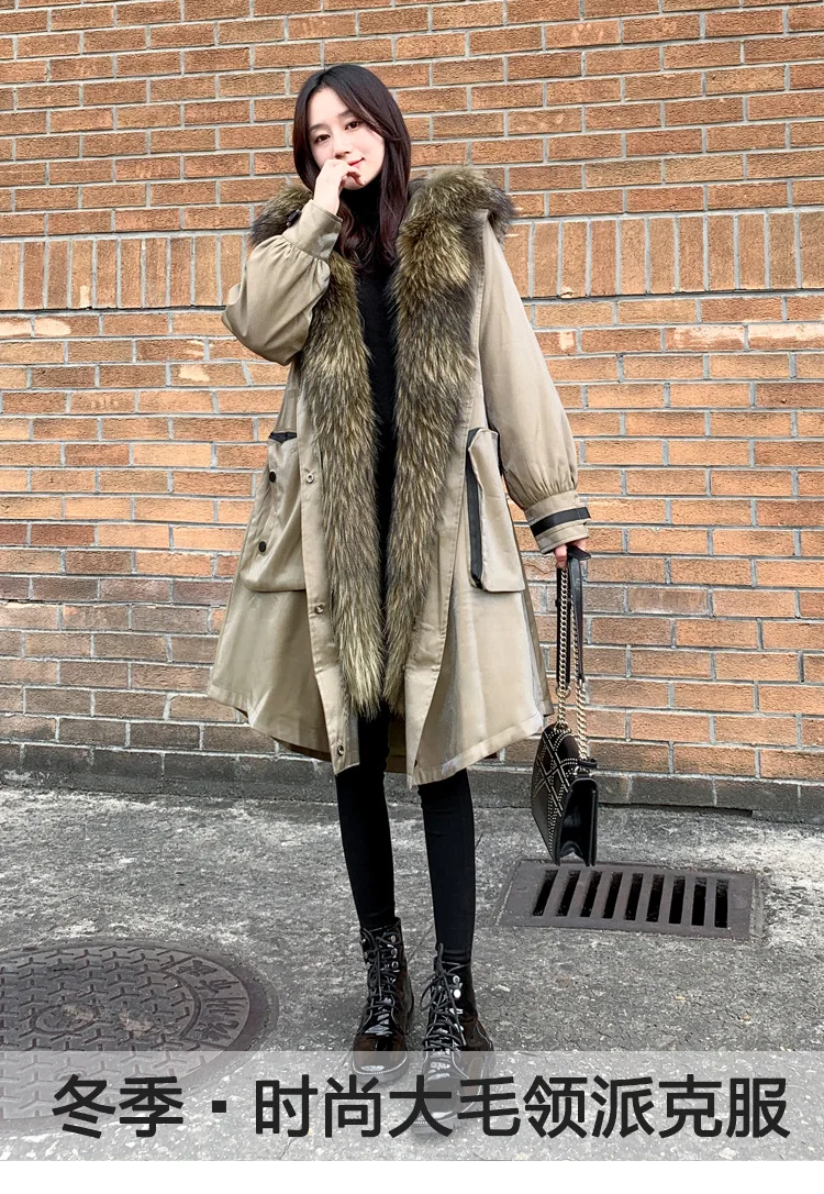 

2023Hot Sale Winter Real Fur Coat Women's Parkas Oversized Raccoon Fur Collar Detachable Rex Rabbit Fur Inner Fur Jacket for Wo