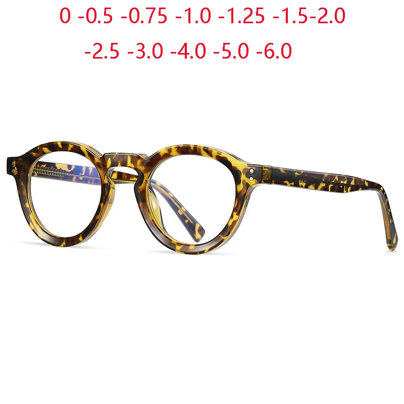 

Леопардовая оправа круглые очки для близорукости для женщин и мужчин Классические Компьютерные оптические очки с защитой от синего излучения очки по рецепту от 0-0,5-0,75 до-6