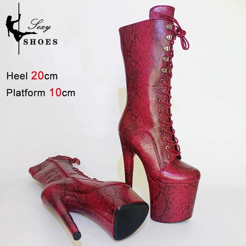 

Snake Pattern Shoes Women Sexy Fetish 8Inch/20CM Pole Dancing Ankle Boots Stripper Stiletto Heels Low Tube Short Boots Thin Heel