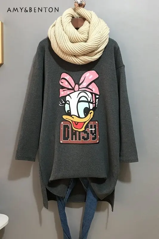 Brushed Long Sleeve T-shirt Women Spring Mid-Length Loose Large Size Cartoon Round Neck Bottoming Top Cotton Inner Fashion Top
Brushed Long Sleeve T-shirt Women Spring Mid-Length Loose Large Size Cartoon Round Neck Bottoming Top Cotton Inner Fashion Top