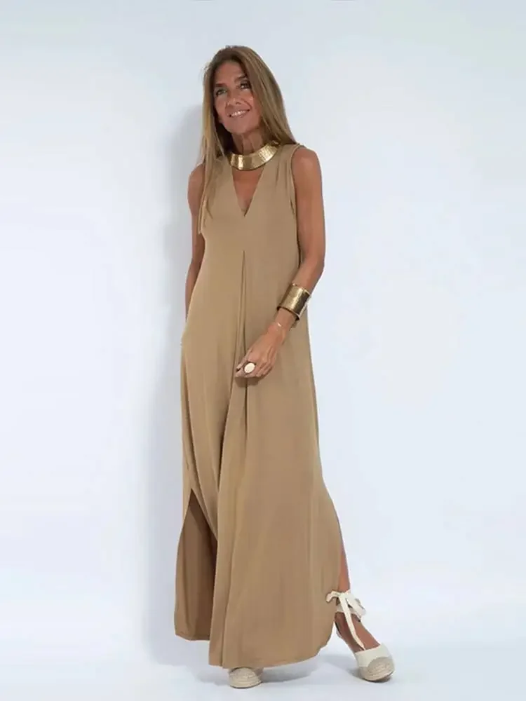 Ximina Bohemian Maxi Dresses for Women Sleeveless V-neck Casual Long Dress Ladies Loose Straight V-neck Holiday Streetwear 2024
Ximina Bohemian Maxi Dresses for Women Sleeveless V-neck Casual Long Dress Ladies Loose Straight V-neck Holiday Streetwear 2024