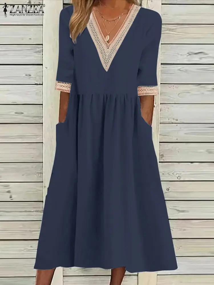 ZANZEA Fashion Lace Patchwork Sundress Summer Half Sleeve V-Neck Dress Woman Elegant A Line Dresses Female Casual Beach Vestidos 
ZANZEA Fashion Lace Patchwork Sundress Summer Half Sleeve V-Neck Dress Woman Elegant A Line Dresses Female Casual Beach Vestidos