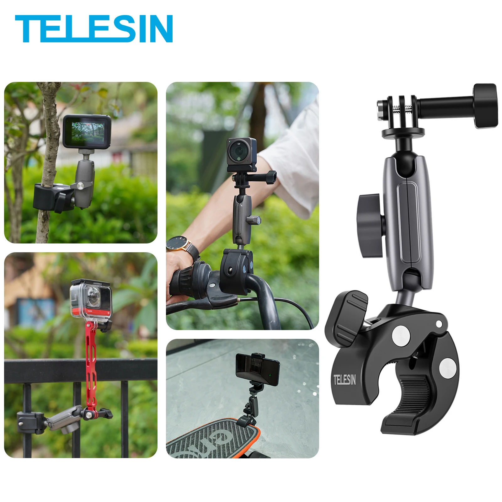 TELESIN Super Clamp with Double Ball Head Magic Arm Clamp 1/4'' Screw Hole for Cycling for GoPro Insta360 DJI Action 2 SJCAM 
TELESIN Super Clamp with Double Ball Head Magic Arm Clamp 1/4'' Screw Hole for Cycling for GoPro Insta360 DJI Action 2 SJCAM