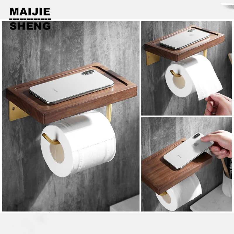 Tissue Paper Holder Roll Holder with Phone Storage Shelf Bathroom Accessories Punch-free Walnut Wood Toilet Paper Holder
Tissue Paper Holder Roll Holder with Phone Storage Shelf Bathroom Accessories Punch-free Walnut Wood Toilet Paper Holder
