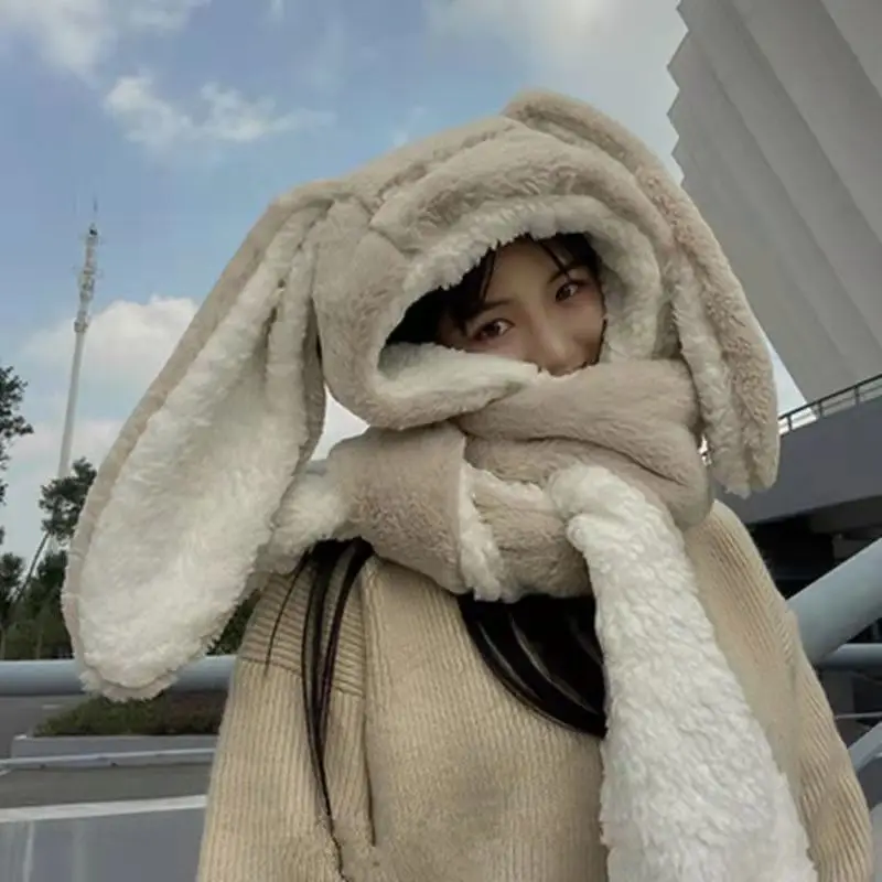 Winter Scarf Hat Glove 3 Piece Set Women New Fashion Cute Rabbit Big Ear Bunny Warm Soft Thickening Pocket Hats Hooded 
Winter Scarf Hat Glove 3 Piece Set Women New Fashion Cute Rabbit Big Ear Bunny Warm Soft Thickening Pocket Hats Hooded