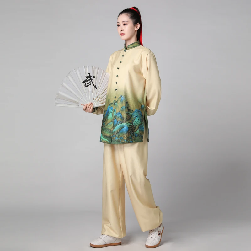

Tai Chi Clothes Kung Fu Martial Arts Uniform Chinese Style Clothing Competition Performance Gradient Color Print Women Men