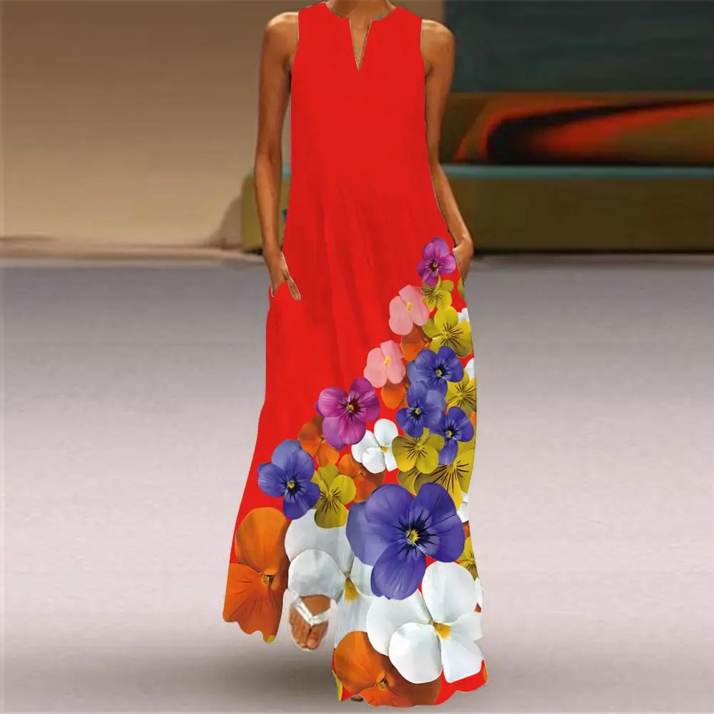 V-neck Long Dress Floral Print Off Shoulder Maxi Dress A-line Style with V Neck Side Pockets Full Length for Summer Fashion Maxi 
V-neck Long Dress Floral Print Off Shoulder Maxi Dress A-line Style with V Neck Side Pockets Full Length for Summer Fashion Maxi