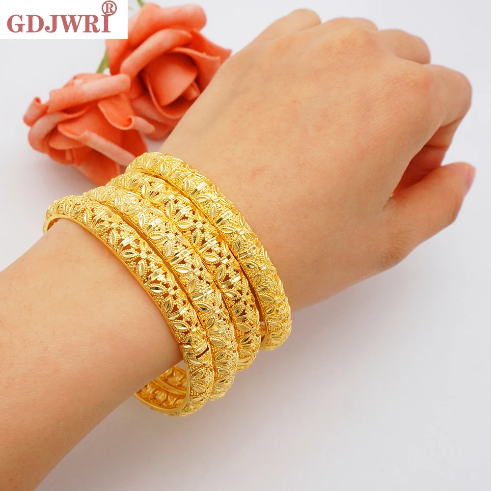 

Fashion 4pcs/Set Dubai Gold Color Cuff Bangle For Women Ethiopian Jewelry Bracelets African Wedding Jewelry For Bangles Party Gi