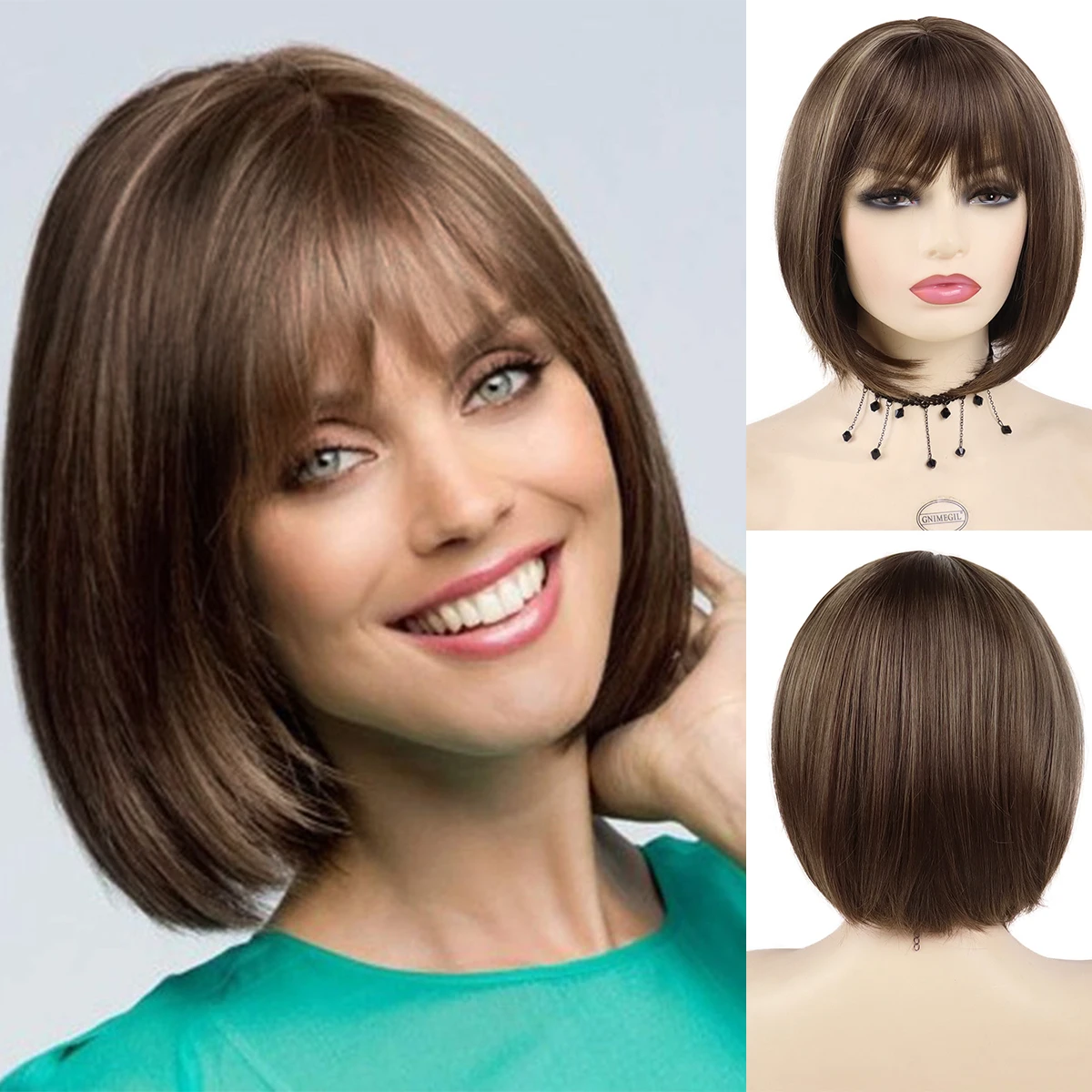 

GNIMEGIL Synthetic Hair Short Wig for White Women Bobs Hairstyle Fashion Bangs Wigs Best Gift for Patient Seniors Elderly Wig