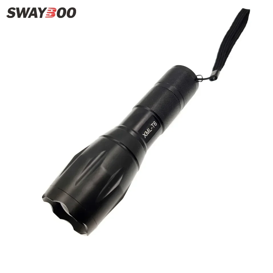 

Swayboo T6 Led Flashlight Ultra Bright torch 5 switch Modes Zoomable focusing Bike Light 18650 Battery/AAA for Camping