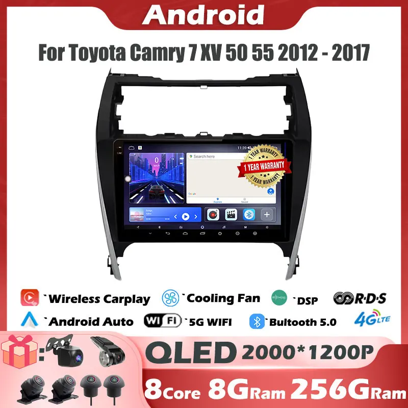 

IPS QLED 9'' Android 14 for Toyota Camry 7 XV 50 55 2012 20132014 -2017 Car Radio Multimedia Video Player GPS Navigatio 4GLTE