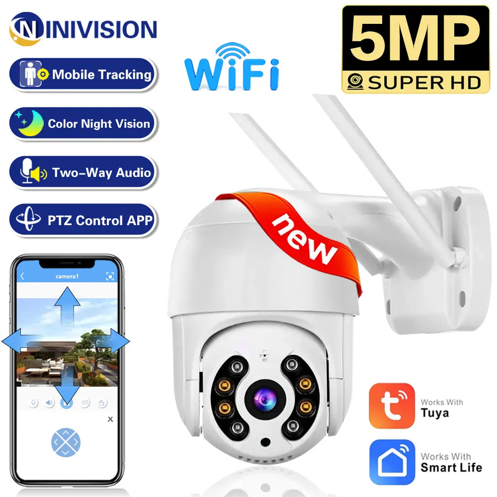 5MP HD Wifi IP Camera Tuya Auto Tracking TUYA Smart Home Monitor Wireless Security Camera Street PTZ Day and Night Full Colorful
5MP HD Wifi IP Camera Tuya Auto Tracking TUYA Smart Home Monitor Wireless Security Camera Street PTZ Day and Night Full Colorful