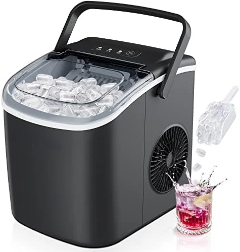

Ice Maker Machine with Handle, 26lbs in 24Hrs, 9 Ice Cubes Ready in 6 Mins, Auto-Cleaning Portable Ice Maker with Basket and Sco