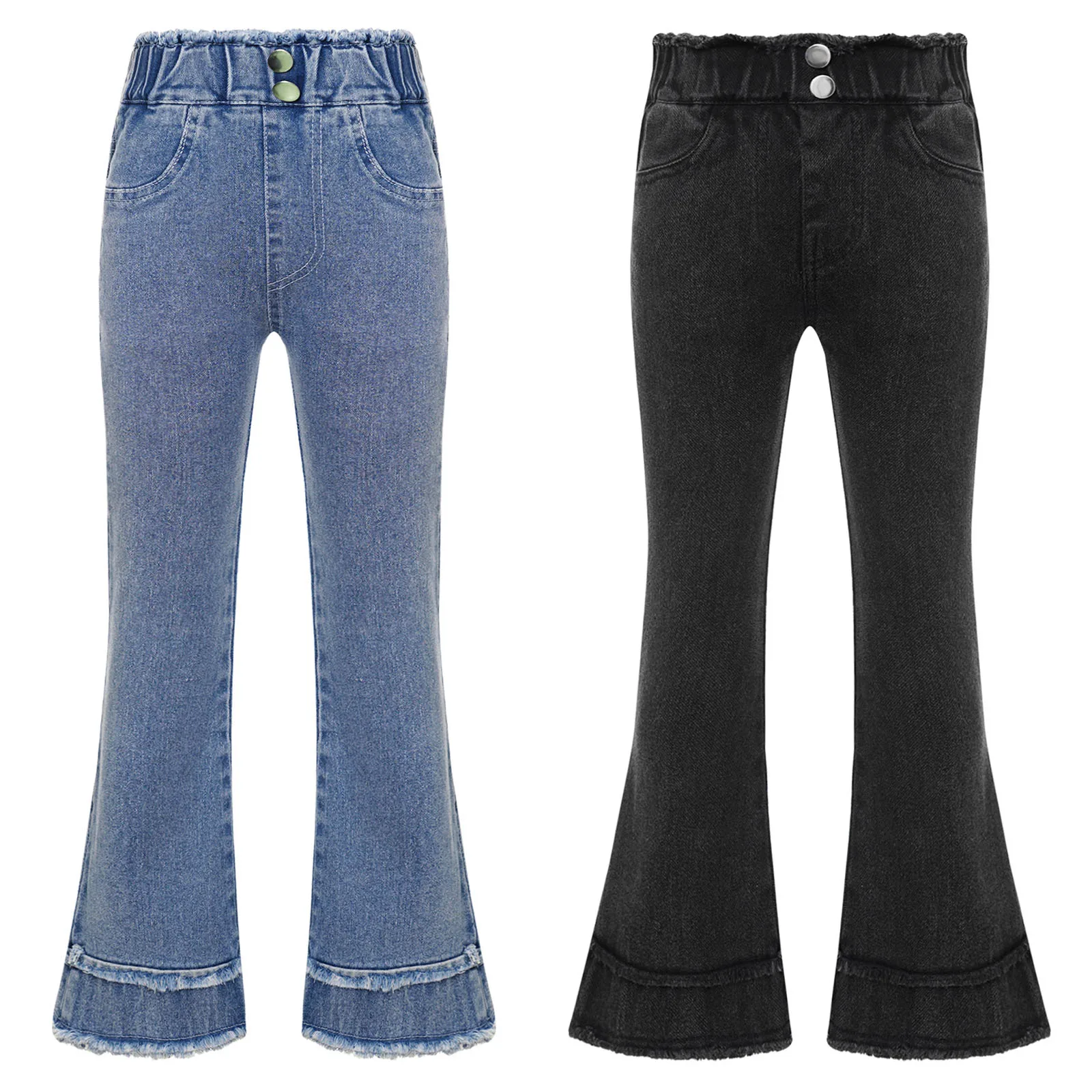 

ZDHoor Kids Girls Fashion Raw Hem Flared Bell-Bottomed Trousers High Waist Elastic Waistband Denim Jeans