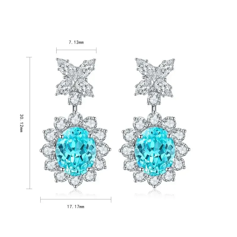 

RUIF 2024 Hot Sale Oval Shape S925 Silver 11.66ct Lab Grown Paraiba Sapphire Earrings Luxury Design