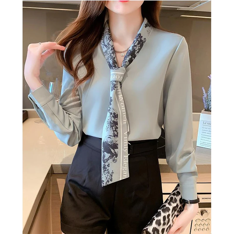 Spring Autumn Korean Fashion Scarf Collar Elegant Shirt Office Lady Long Sleeve Temperament Bottoming Blouse Women Cardigan Top
Spring Autumn Korean Fashion Scarf Collar Elegant Shirt Office Lady Long Sleeve Temperament Bottoming Blouse Women Cardigan Top