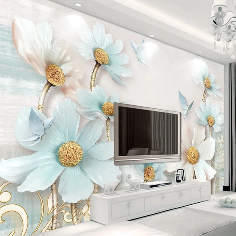 

Custom Photo Wallpaper 3D Embossed Jewelry Flowers Living Room Bedroom TV Background Decor Murals Wall Paper For Walls 3D Fresco