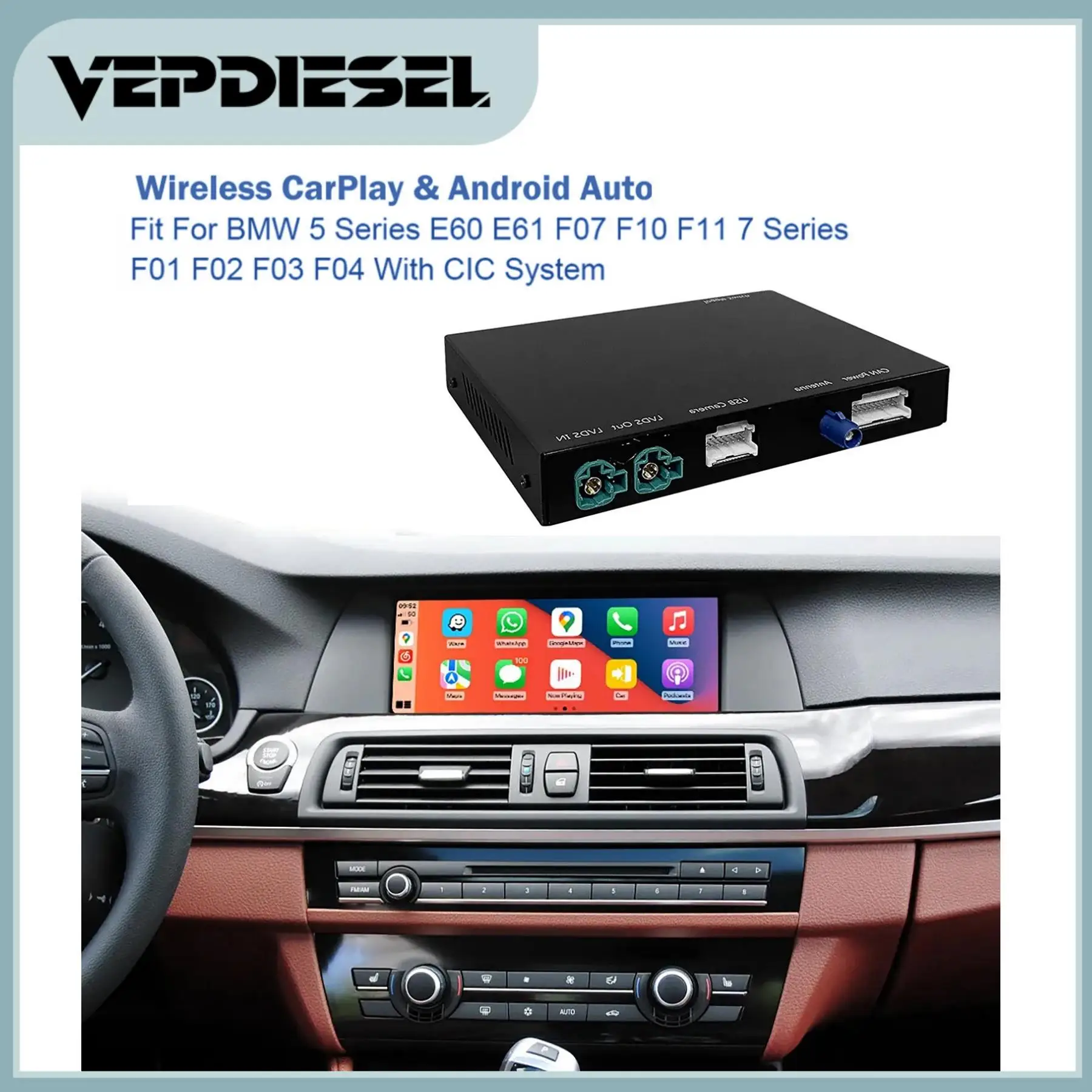1x Wireless CarPlay Kit for BMW 1/3/5/6/7 Series X1 X5 Z4 E60 E81 E93 08-13 w/CIC System Android Auto Support Wired IOS Carplay
1x Wireless CarPlay Kit for BMW 1/3/5/6/7 Series X1 X5 Z4 E60 E81 E93 08-13 w/CIC System Android Auto Support Wired IOS Carplay
