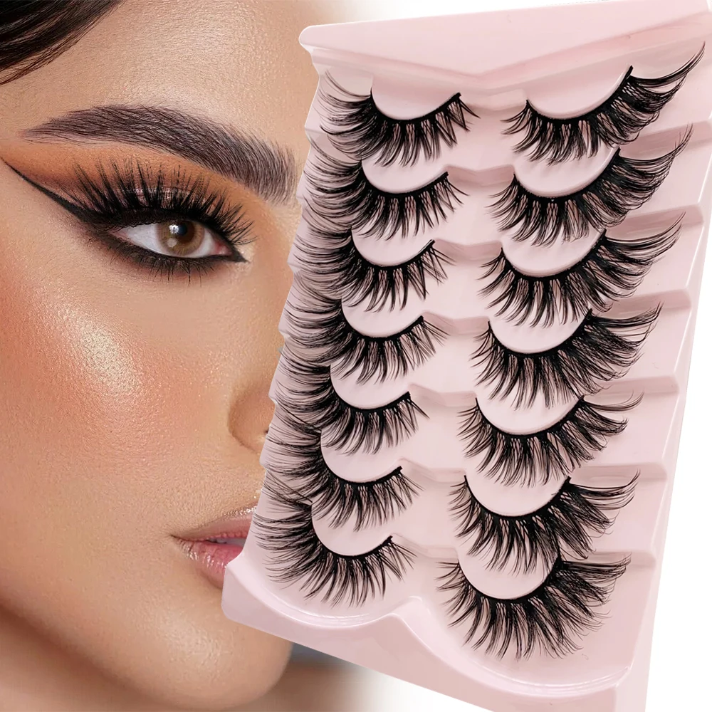 

Hinarin Fox Eyes False Eyelashes Long 7 Pairs 3D Dramtic Volume Thick Cat Eye Lashes Wispy Fluffy Cross Style Cruelty Free Cilia