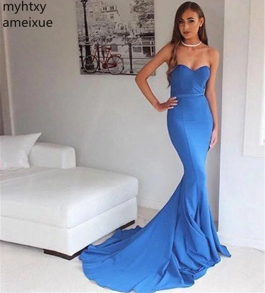 Long Sexy Cheap Sleeveless Court Train Mermaid Satin Blue Tube Evening Dresses Robe Mermaid Party Gowns 2022
Long Sexy Cheap Sleeveless Court Train Mermaid Satin Blue Tube Evening Dresses Robe Mermaid Party Gowns 2022