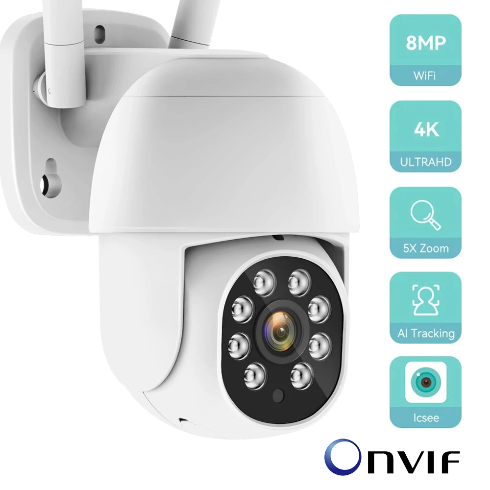 8MP Outdoor WiFi Surveillance Camera CCTV Security Camera Color Night Vision 4K ONVIF PTZ Wifi IP Camera AI Human Detect Cam 
8MP Outdoor WiFi Surveillance Camera CCTV Security Camera Color Night Vision 4K ONVIF PTZ Wifi IP Camera AI Human Detect Cam