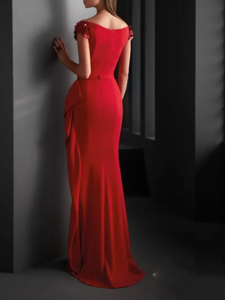 Sheath Formal Evening Dresses Wedding Guest V Neck Short Sleeve Sweep Train Jersey with Draping Prom Party Gown
Sheath Formal Evening Dresses Wedding Guest V Neck Short Sleeve Sweep Train Jersey with Draping Prom Party Gown