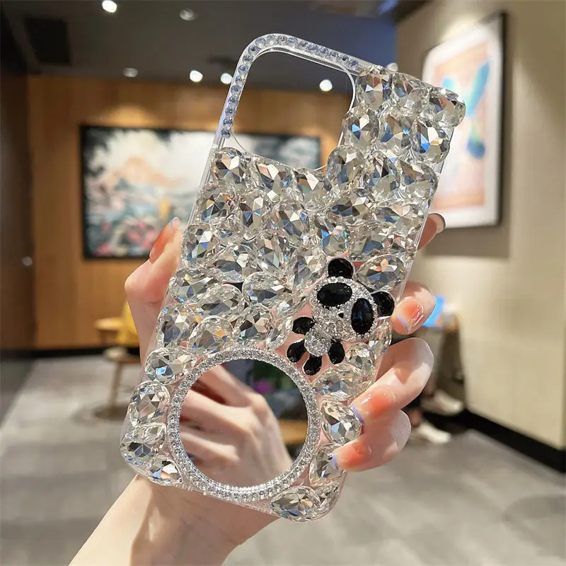 

Роскошный блестящий зеркальный чехол с медведем и стразами, чехол для Samsung Galaxy S8 S9 S10 S20 Plus S21 FE S22 23Ultra Note20 10, чехол для телефона