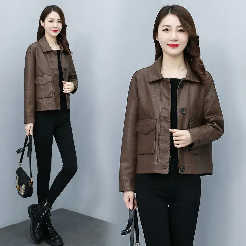 Motorcycle Leather Jacket for Women, Short Loose Clothing, Korean Version, Handsome, Casual, New, 2022
Motorcycle Leather Jacket for Women, Short Loose Clothing, Korean Version, Handsome, Casual, New, 2022