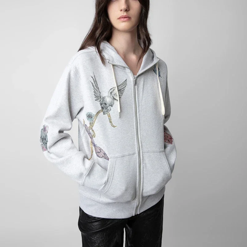 New Autumn and Winter Hooded Cardigan Rhinestone Decorated Fleece Zipper Jacket Women
New Autumn and Winter Hooded Cardigan Rhinestone Decorated Fleece Zipper Jacket Women