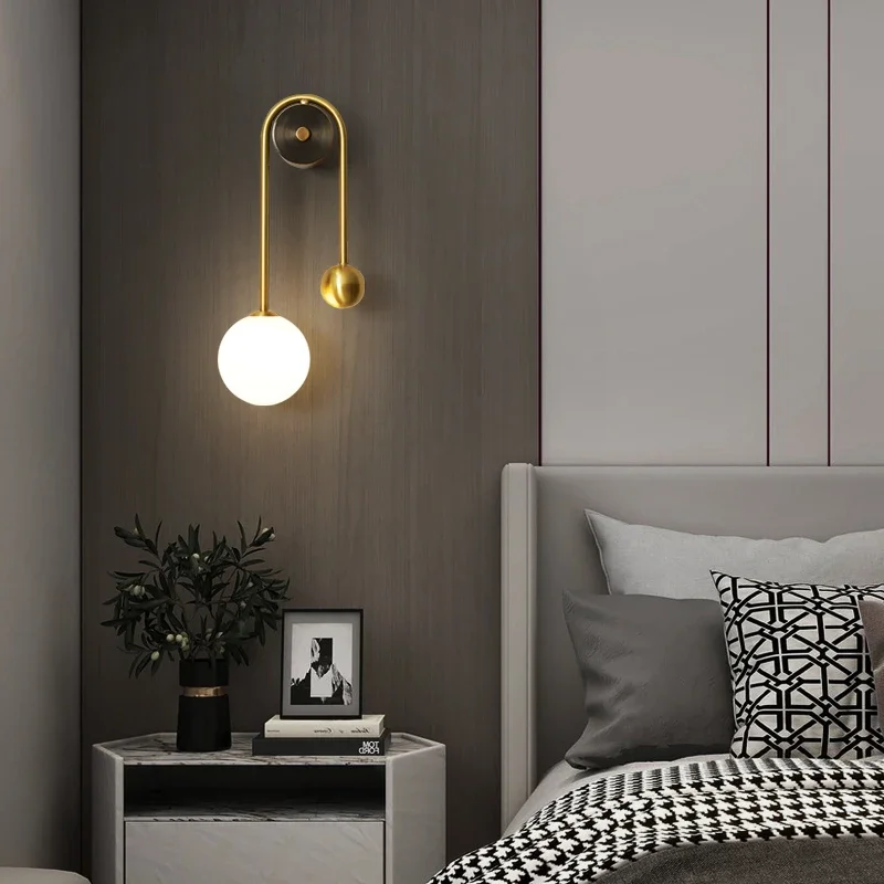 

Modern Lamp Bedroom Bedside Wall Light Glass Ball LED Gold Home Decor Living Room Corridor Interior Lighting Sconce Luminaire