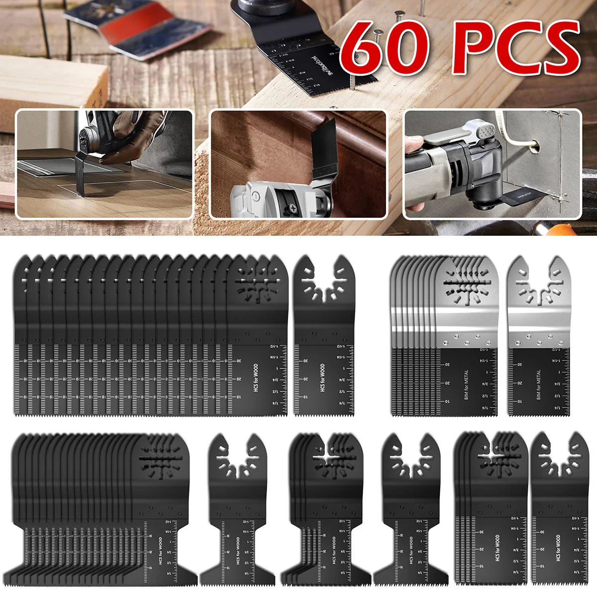 60pcs Multitool Blades High Carbon Steel Sharp Oscillating Saw Blade Quick Release Fast Cutting Saw Blade for Wood Plastic Metal
60pcs Multitool Blades High Carbon Steel Sharp Oscillating Saw Blade Quick Release Fast Cutting Saw Blade for Wood Plastic Metal