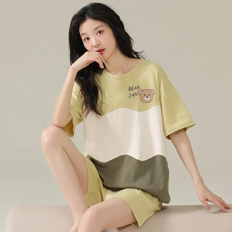 Summer Women's Pajamas Short Sleeved Shorts Cartoon Casual Cute Student Girl Breathable Spring and Summer Pure Cotton Home Wear
Summer Women's Pajamas Short Sleeved Shorts Cartoon Casual Cute Student Girl Breathable Spring and Summer Pure Cotton Home Wear