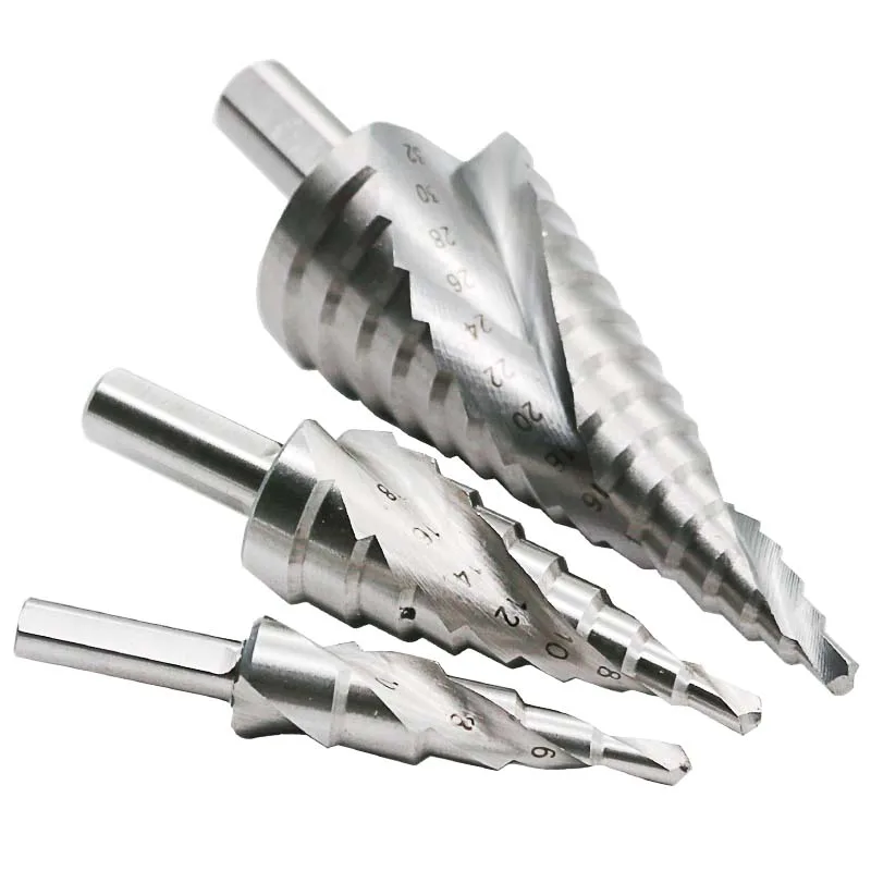HSS spiral flute step drill bit 4-12/20/32mm triangular shank step taper drill bit Pagoda drill hole opener metal tool drilling
HSS spiral flute step drill bit 4-12/20/32mm triangular shank step taper drill bit Pagoda drill hole opener metal tool drilling
