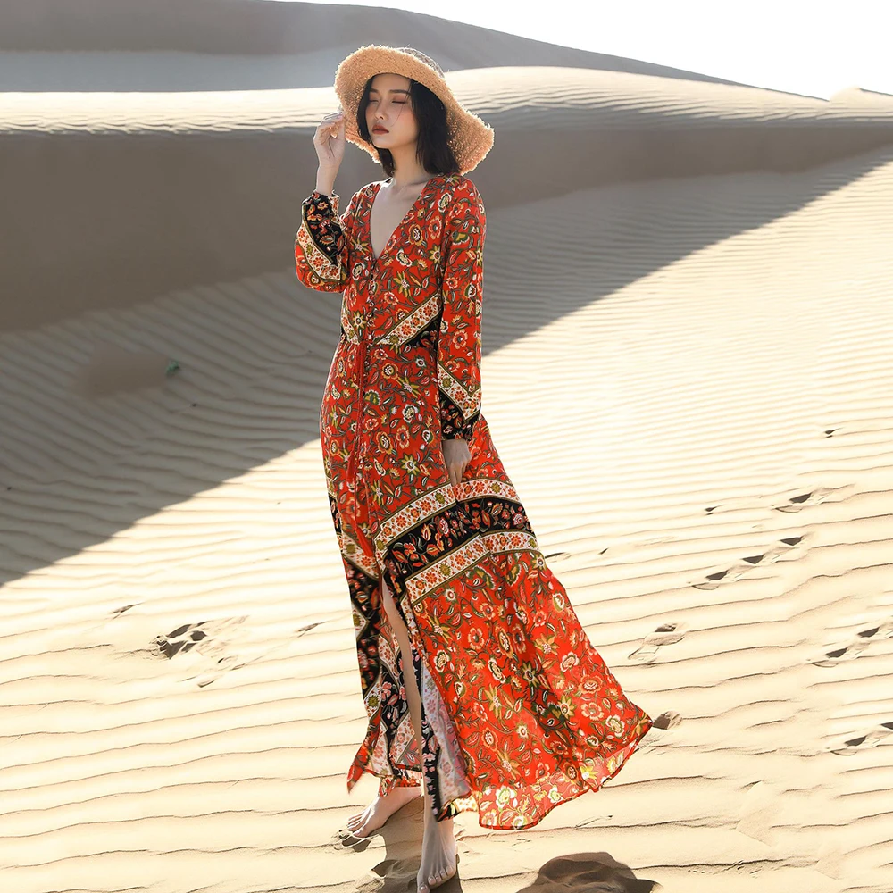Ethnic Style Red Floral Dress Women Elegant Long Beach Dress Seaside Holiday Casual Dress Boho Vestido
Ethnic Style Red Floral Dress Women Elegant Long Beach Dress Seaside Holiday Casual Dress Boho Vestido