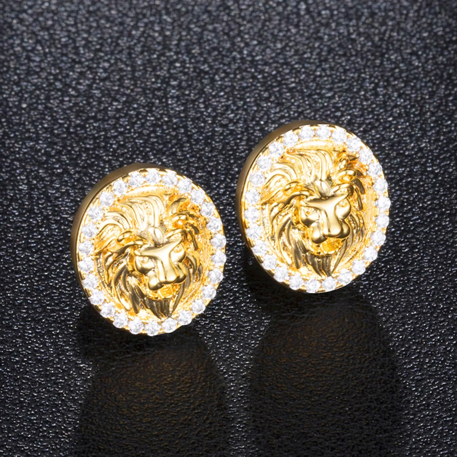 

Hip Hop Men Women Lion Head Earrings Fashion Gold Color Inlaid Rhinestone Earrings Trend Men Women Street Party Jewelry