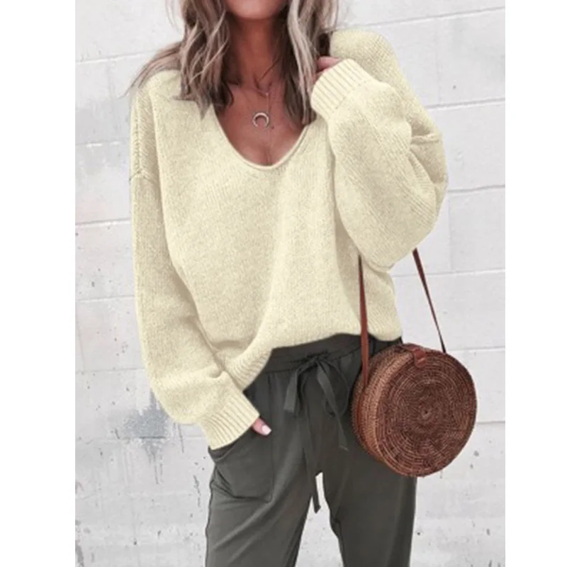 Spring Autumn Casual Knitted Women's Sweat Streetwear V Neck Long Sleeve Pullovers Loose Solid Coat Fashion Women's Sweater
Spring Autumn Casual Knitted Women's Sweat Streetwear V Neck Long Sleeve Pullovers Loose Solid Coat Fashion Women's Sweater