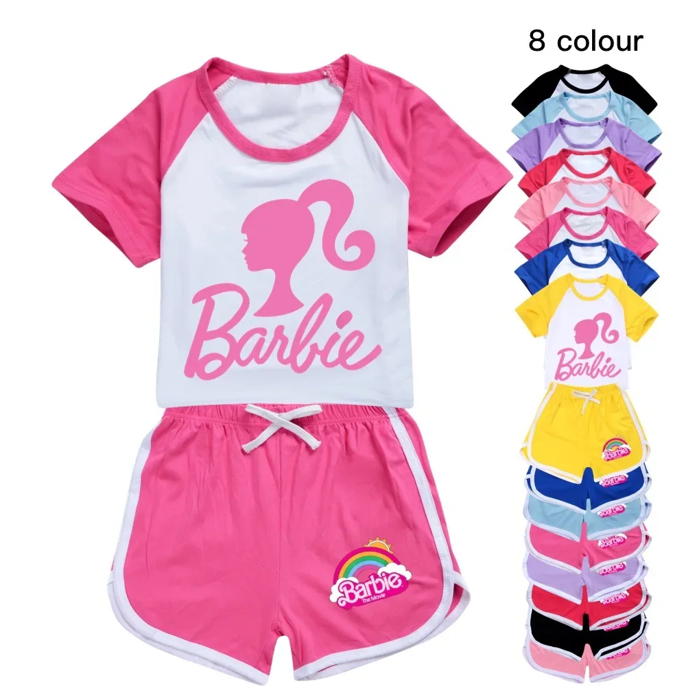 

MINISO Live-action Movie Barbie Children's Clothing T-shirt Shorts Sports Suit for Boys and Girls The Best Birthday Gift