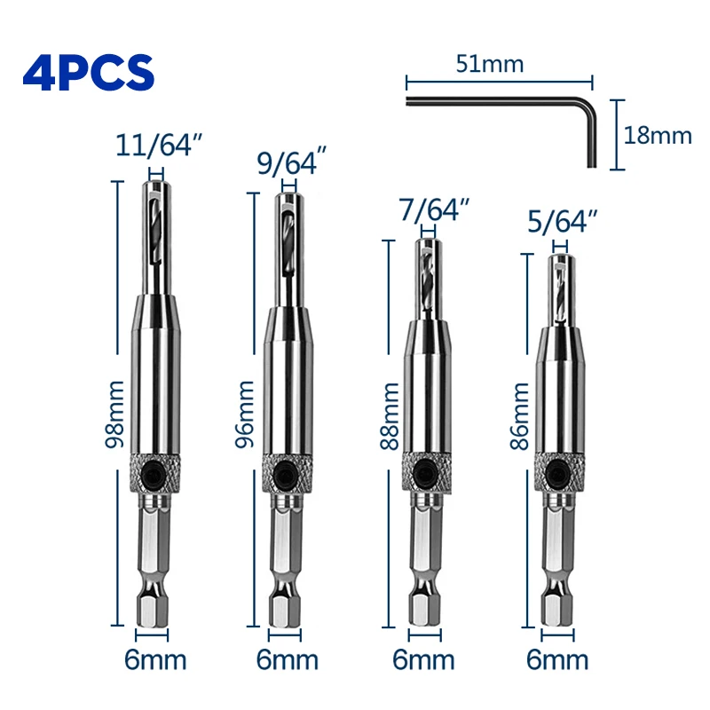 4pcs HSS Self Centering Hinge Drill Bit Door Window Cabinet Woodworking Hole Puncher Wood Reaming Tool Countersink Drill Bits
4pcs HSS Self Centering Hinge Drill Bit Door Window Cabinet Woodworking Hole Puncher Wood Reaming Tool Countersink Drill Bits