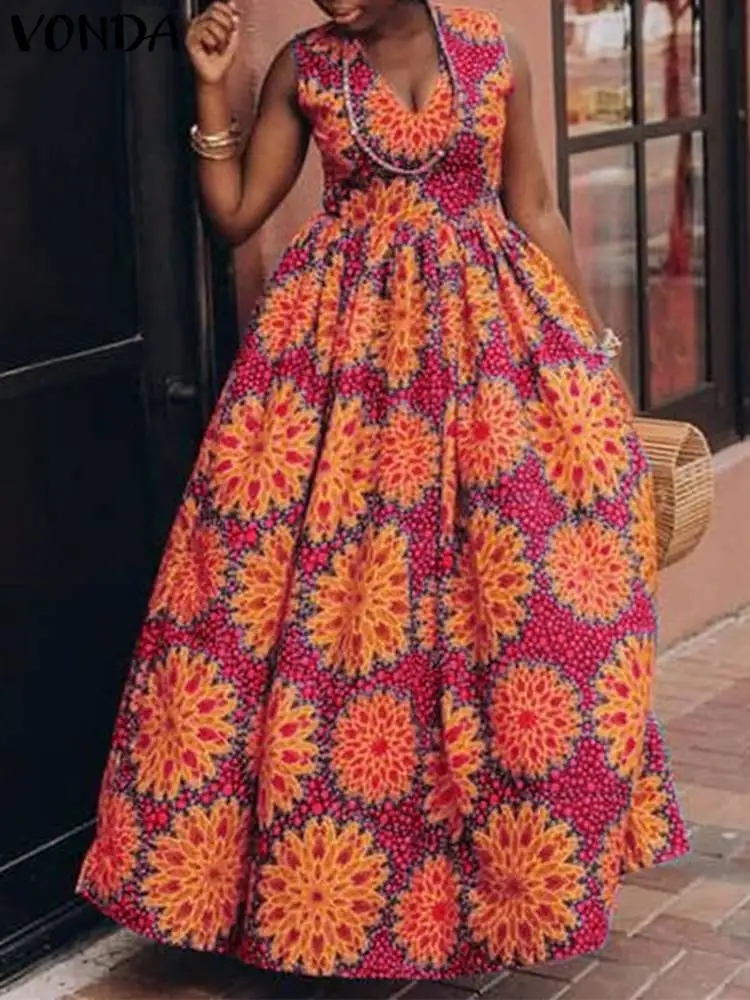 2023 VONDA Summer Sleeveless Sundress Bohemian Women Maxi Dresses Sexy V-Neck Oversized Casual Loose Printed Long Vestidos Robe 
2023 VONDA Summer Sleeveless Sundress Bohemian Women Maxi Dresses Sexy V-Neck Oversized Casual Loose Printed Long Vestidos Robe