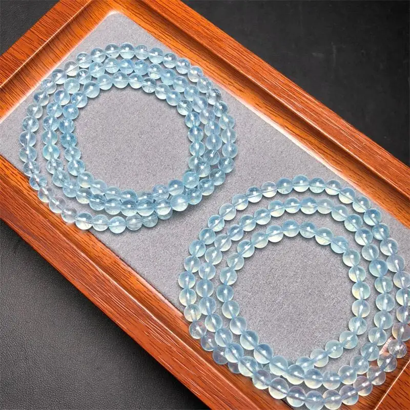 

5.5MM Natural Aquamarine Triple Circle Bracelet Fashion Gemstone Crystal Jewelry Bangle For Women Healing Bohemia Holiday