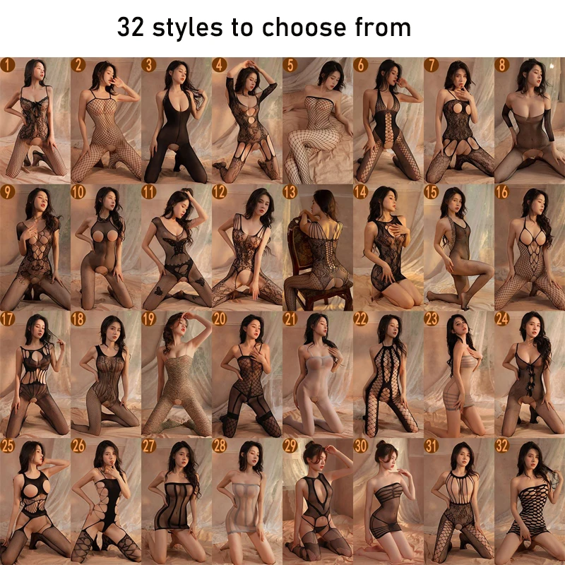 

Sexy Crotchless Erotic Lingerie For Women Porn Fishnet Mesh Bodysuit Female Stretch Open Crotch Porn Teddy Hollow Bodystockings