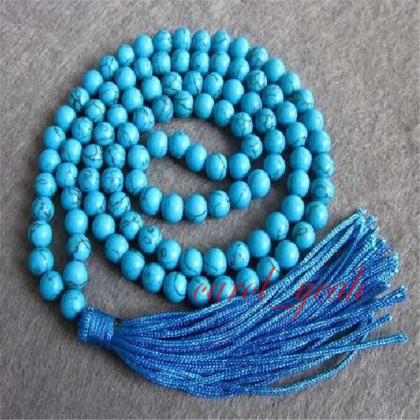 

Gemstone Mala Bracelet 108 Beads Tassel Handmade Charm Turquoise Fabric Beaded Custom Trendy Anniversary Casual Unisex 6mm