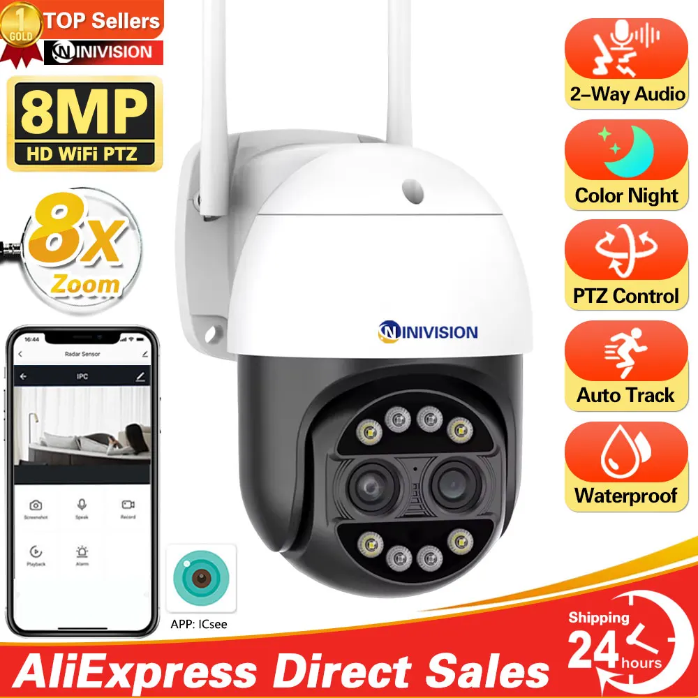 

4K 8MP Dual Lens PTZ Wifi IP Camera 8X Zoom Outdoor HD Full Color Night Vision Human Detection Video Surveillance CCTV Cameras