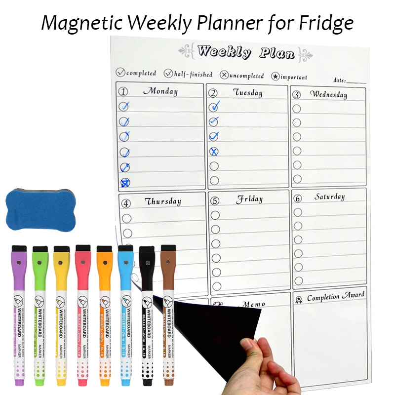 

Magnetic Weekly Monthly Planner Calendario Whiteboard Erasable White Board Marker Fridge Message Memo Dry Erase Board for Notes