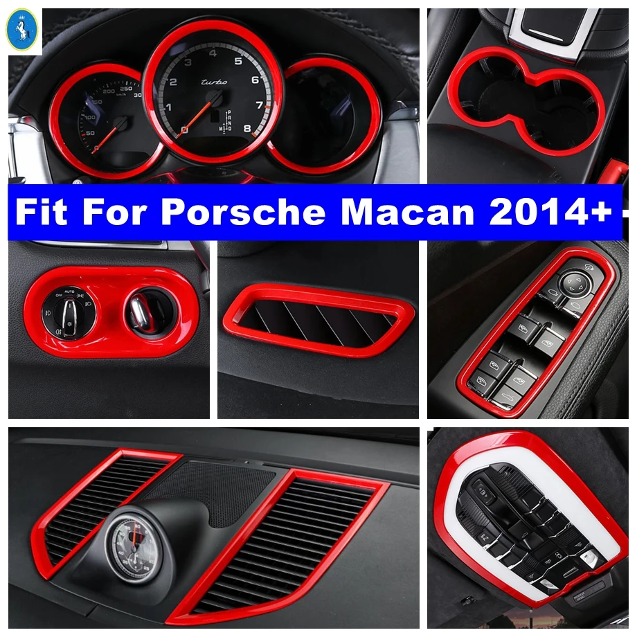 

Red Water Cup Holder / AC Air Vent / Glass Lift Button / Panel Dashboard Cover Trim For Porsche Macan 2014 - 2023 Accessories