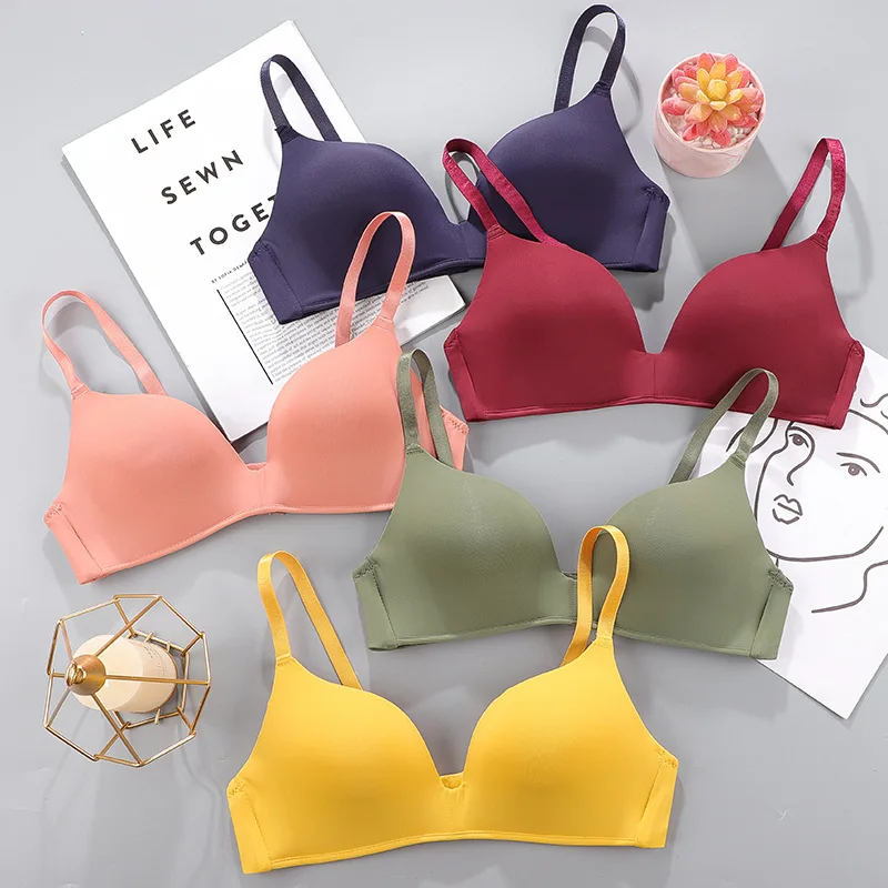 

Summer Women Seamless Bra Sexy No Wire Push Up Underwear Girl Students Breathable Thin Candy Color Bras Vest Top Soft Brassieres