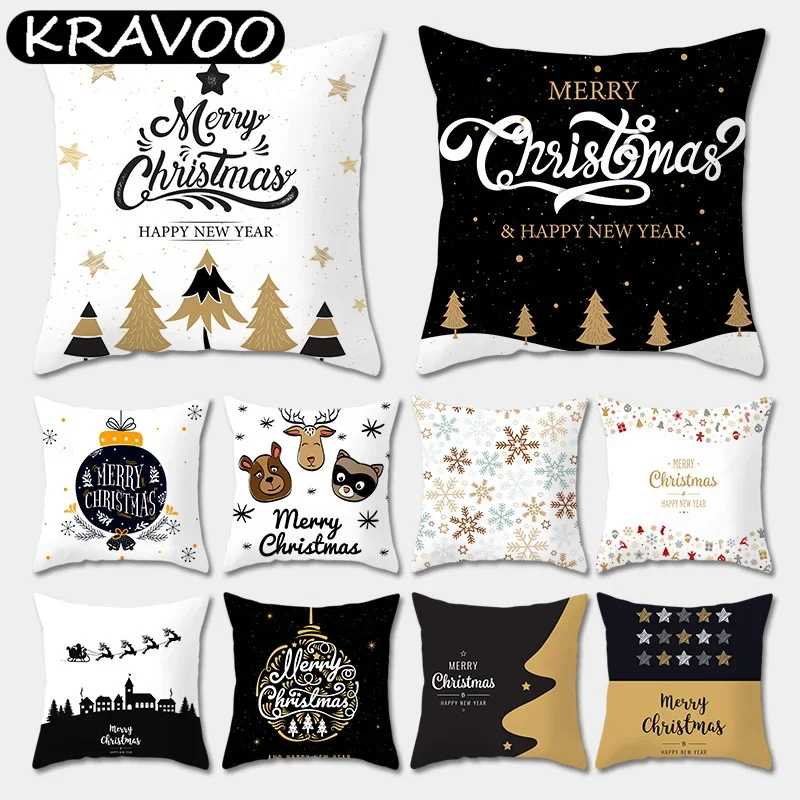 

Christmas Cushion Cover Xmas PillowCase Decorations For Home Decor Elk And Snowflake Happy New Year Navidad Funda Cojín 45x45cm