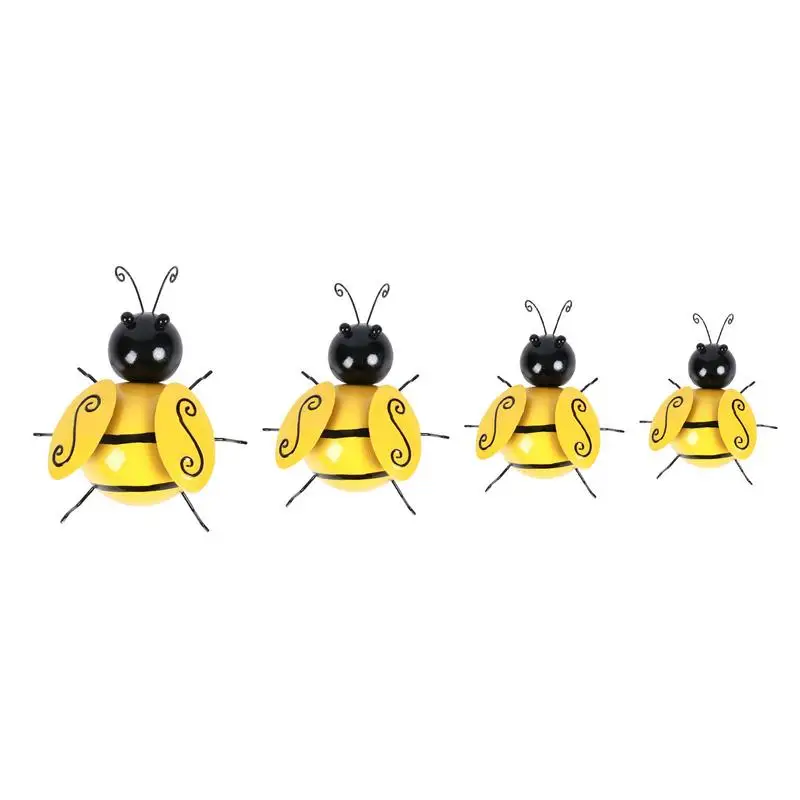 

Bee Wall Decor 4 PCS Bumble Bees Sculptures 3D Metal Yard Art Wall Ornaments Outside For Garden Fence Patio Porch